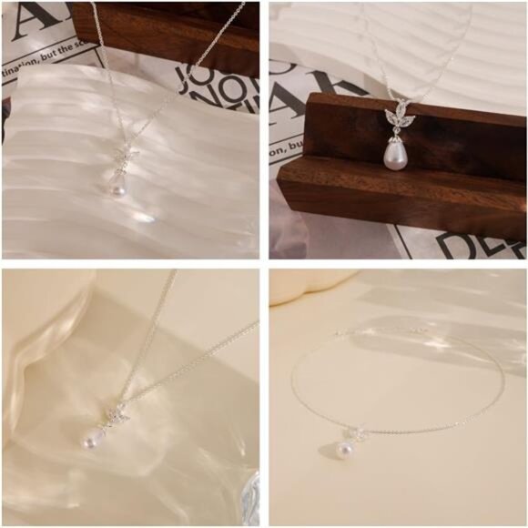 Dainty Silver Pearl Necklace | Single Pearl Pendant | Elegant Adjustable 16.9” - Picture 2 of 5